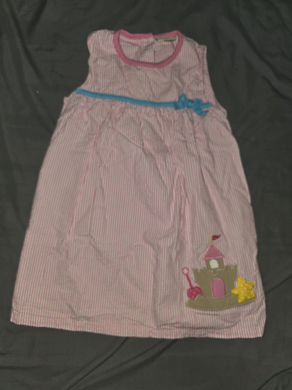 Pink Striped Sandcastle Appliqué Girls' Dress
